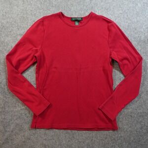 Ralph Lauren Top Womens Small Red Long Sleeve Crew Neck Basic Casual Knit
